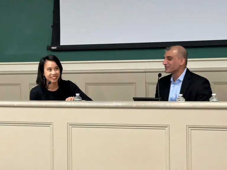 Bethany Li and Vishal Chander speaking at AABANY Fireside Chat on February 27, 2025.