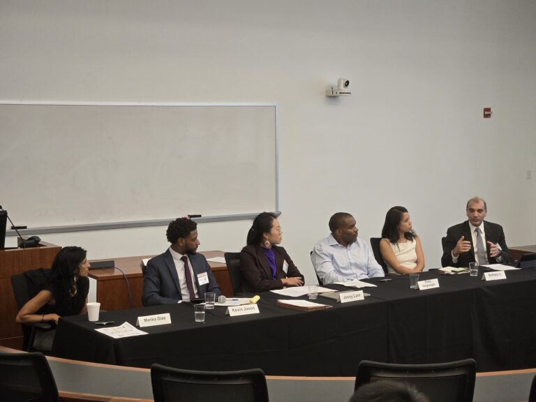 Six panelists at AABANY 2025 Movement Lawyering panel moderated by Vishal Chander