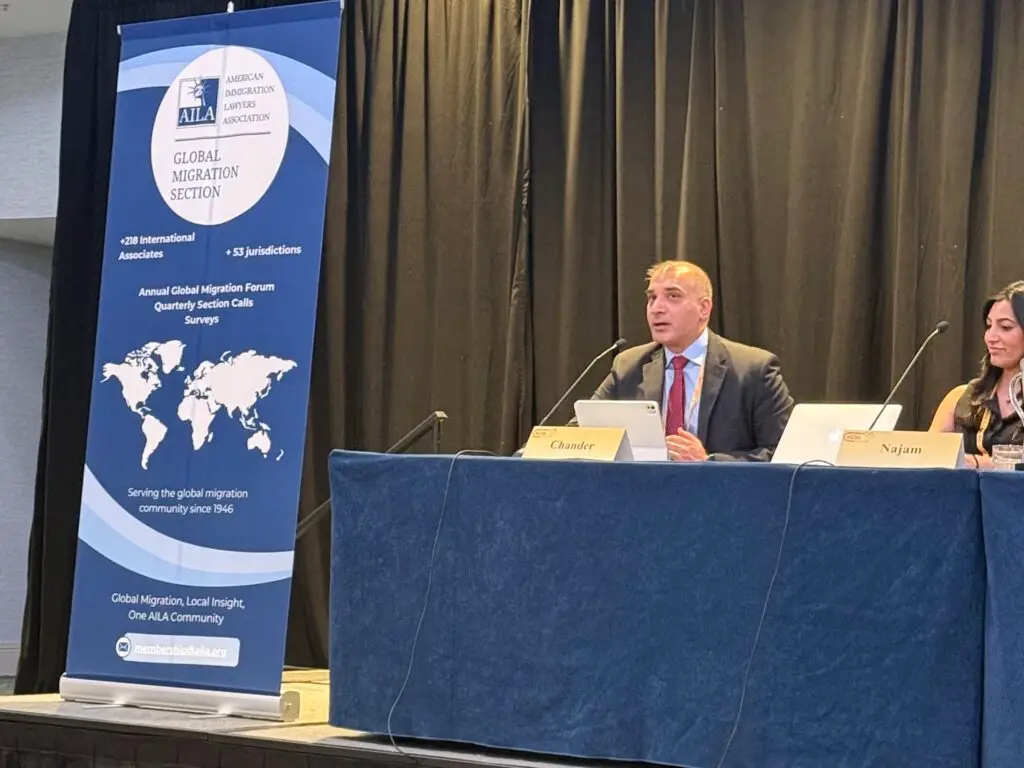 Vishal Chander speaking on global immigration at the 2026 AILA Annual Conference